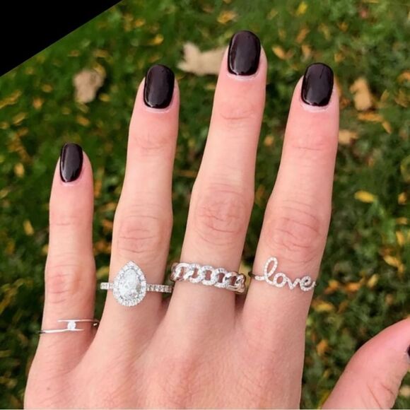 STERLING SILVER .925 MICRO PAVÉ CLEAR CRYSTALS LOVE RING BAND PROMISE SPARKLE - Picture 4 of 6